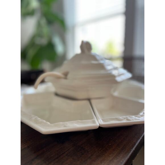 California Pottery Soup Tureen & Lazy Susan Set – 8-Piece‎ White Ceramic MCM - Picture 6 of 10